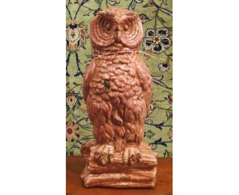 CERAMIC OWL, pink glazed, 42cm H. (with faults)