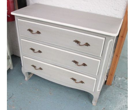 COMMODE, three drawers, in grey painted finish with white edging, 106cm x 46cm x 91cm H. 