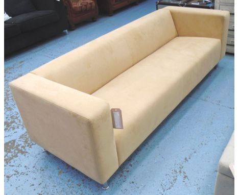 SOFA, by Kinnarps, in tan alcantara, cost £3265 new, 218cm x 68cm H x 79cm. (label lacking)