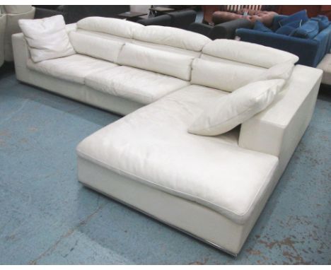 ROCHE BOBOIS CORNER SOFA, with cream leather upholstery, (in two sections), approximately 326cm x 217cm. (with faults)