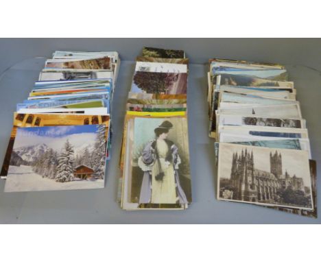 Postcards; a box of postcards, vintage to modern 
