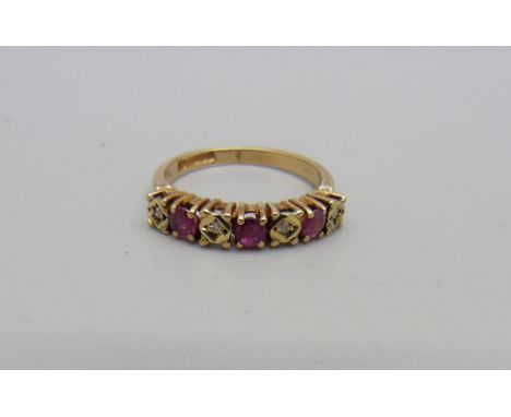 A 9ct gold, ruby and diamond ring, 2.1g, K 
