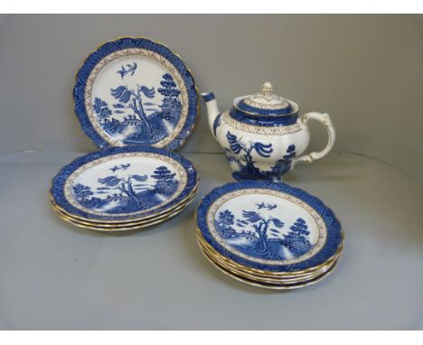 Booth's Real Old Willow three piece tea service and nine plates 