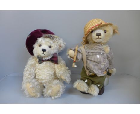 Two Steiff Teddy bears, one on a stand 
