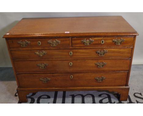 A late George III mahogany low chest of two short and three long graduated drawers on bracket feet 100cm wide x 68cm high. 