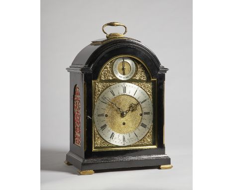 An Edwardian brass-mounted ebonised quarter chiming bracket clockThe dial inscribed Wm. Scafe, London, circa 1900The arched c