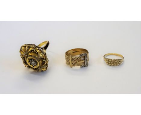 A gold and seed pearl set ring, in an oval design, with applied bead and wirework decoration, possibly as made from a Victori