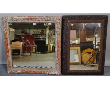 A late 19th century gilt framed rectangular wall mirror, 73cm wide x 76cm high and a 19th century carved oak rectangular wall