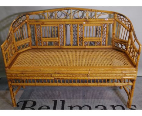 A 20th century aesthetic style bamboo bench and pair of armchairs, (3). 