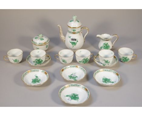 A Herend porcelain near six piece coffee service decorated in the green 'Chinese Bouquet' pattern, comprising; coffee pot and