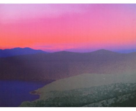 An oleograph print of a sunset landscape, indistinctly signed and dated '07 on overlap, unframed, 86cm x 115cm.