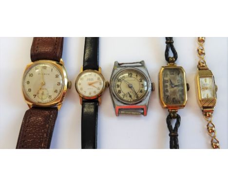 A Rotary 9ct gold cased lady's wristwatch, on a 9ct gold bracelet, a 9ct gold cut cornered rectangular cased lady's wristwatc
