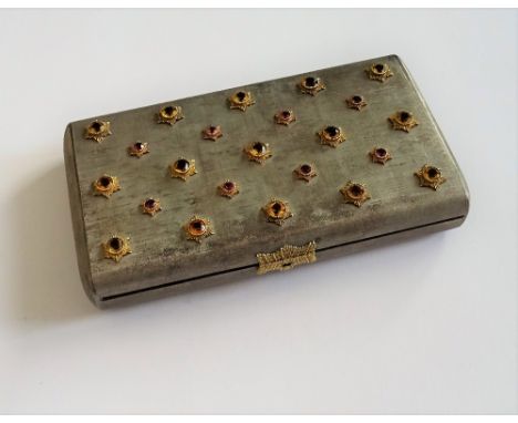 A minaudière by Buccellati, the brushed finished bi-metal case, of rectangular shape, the cover set with citrines and pink to