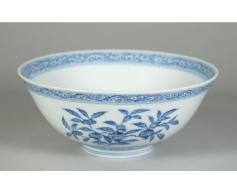 A Chinese blue and white bowl, Daoguang seal mark in underglaze-blue and probably of the period, the exterior painted with br