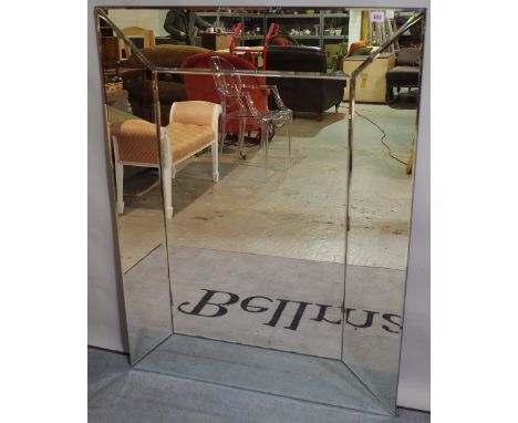 A modern marginal rectangular wall mirror, with bevelled glass, 90cm wide x 122cm high. 