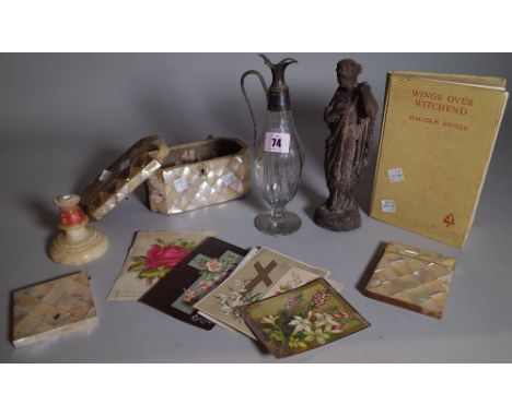 Collectables including; vintage advent calendars, mother-of-pearl card cases, a  mother-of-pearl tea caddy and sundry, (qty).