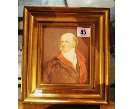 Early 19th century English school, portrait miniature on paper, possibly after Beechey, depicting man in brown coat, red labe