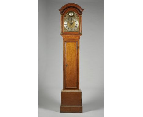 A George III oak longcase clockBy Thomas Peren, Smarden, circa 1770The case with an arched pediment above a pair of three-qua