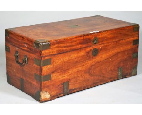 A 19th century Chinese export brass bound rectangular camphor wood trunk, 79cm wide x 35cm high. 