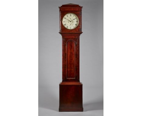 A late William IV mahogany Scottish longcase clockBy Thomas Dobbie, GlasgowThe case with a chamfered moulded pediment, above 