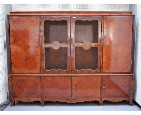 DE COENE COURTRAI; an early 20th century inlaid kingwood gilt metal mounted side cabinet, the caddy top over a pair of grille