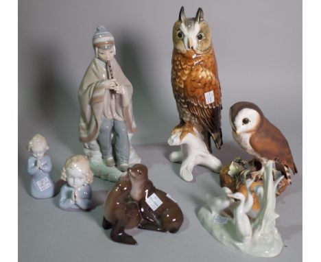 Ceramics, a group of figures including Nao, Royal Crown Derby and Rosenthal.