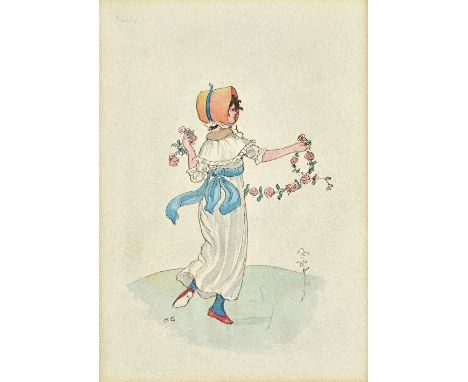 Kate Greenaway (1846-1901), The Garland, watercolour, pen and ink, signed with initials, 14cm x 9cm.Provenance: with The Fine