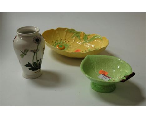 A Carltonware Australian Design leaf dish; together with another; and a Portmeirion Botanic Garden pattern miniature vase (3)