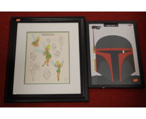 A Walt Disney Tinkerbell 'Pixie Poses' limited edition sericel, 32 x 25cm, framed, together with a print of Boba Fett (2)