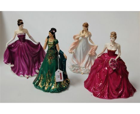 Three Royal Worcester figurines to include 'The Emerald Princess', 'Crystal Princess', and 'With all my heart' together with 