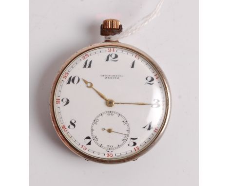 A Zenith gent's pocket chronometer, steel cased, having signed white enamel dial with Arabic numerals, fine outer scale and s