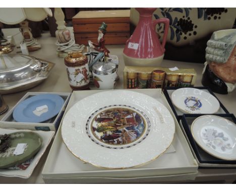 A mixed selection of ceramics including an Australian wine jug, a desk lighter, Jasperware, Coalport etc