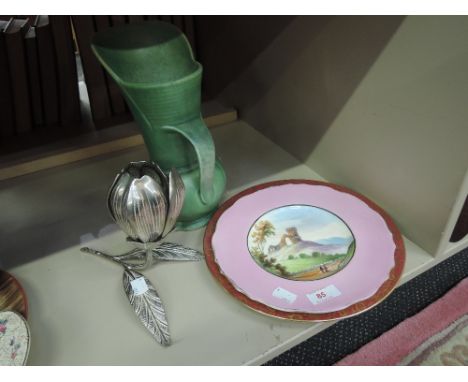 A stylised ashtray in the form of a closed flower, a Crown Devon jug and a Minton cabinet plate etc    