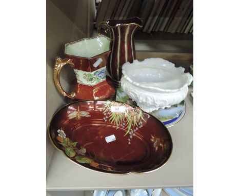 A Wade 'Empress' jug, Carltonware 'Rouge Royal' dish, Malling 'Peony Rose' dish etc