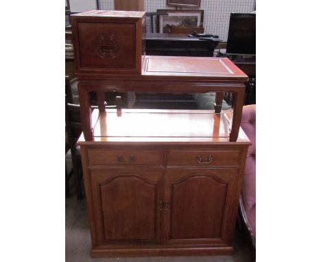 A Chinese hardwood telephone table together with a Chinese hardwood side cabinet