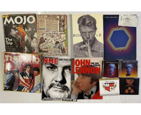 Mixed collection of books and memorabilia to inc: original 1978 published Michael Dempsey 'Sniffin' Glue..' book. Also: Bowie