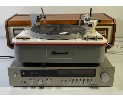 Mixed lot of equipment to inc original Farfisa Pianorgan 1 with legs, Garrard Type A turntable, Rotel RA-860 amplifier.