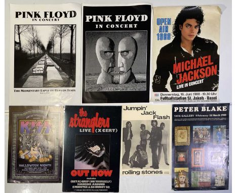 Good mixed selection of seven posters to inc: Peter Blake 1983 exhibition poster (approx 20x30"), Michael Jackson German 1988