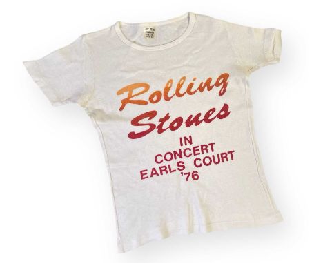 An original cotton Rolling Stones 'In Concert Earl's Court '76' t-shirt. 'Baumwolle' label. Size M. Good condition.