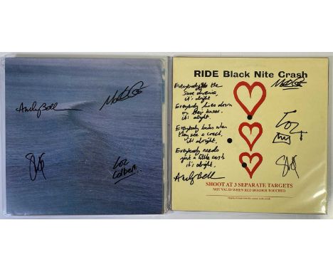 A copy of Ride - Black Nite Crash (CRE199T) signed by Andy Bell and with handwritten lyrics to front of sleeve (includes phot