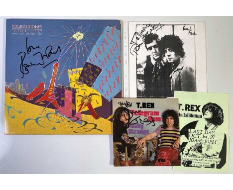 Autographs to inc: Rolling Stones 'Still Life' LP signed to cover with inscription by Ronnie Wood, a T.Rex 7" single with wha