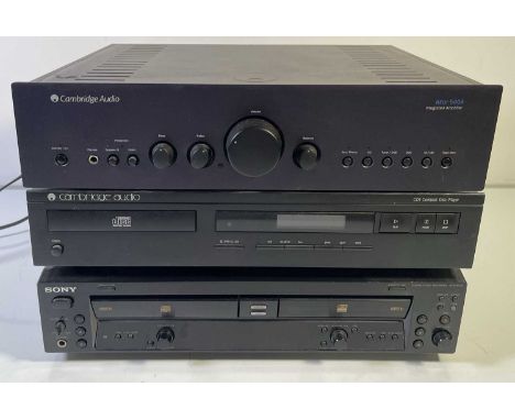 Hifi equipment to include a Cambridge Audio CD4 CD player, a Cambridge Audio Azur 540A integrated amplifier, and a Sony RCD-W