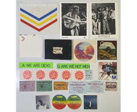 A mixed assortment of memorabilia to inc: five unused Sex Pistols 'Rock N Roll Swindle' stickers, 9 tickets stubs / passes to