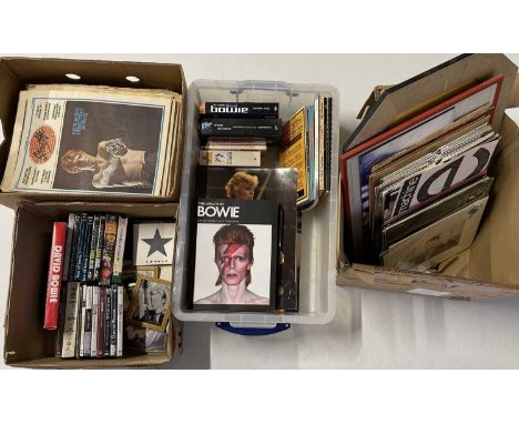 Extensive collection of David Bowie memorabilia to include: DVDs, CDs, VHS, books, framed pictures, 36 music newspapers inc o