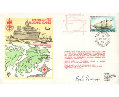 Falklands War RAF cover signed by Bob Iveson who was a flight commander flying Harrier GR.3s with 1 Squadron from the aircraf