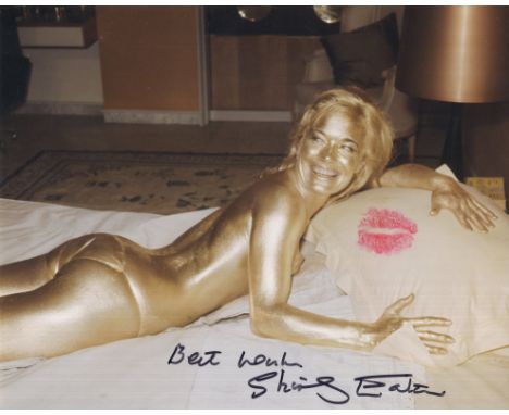 007 James Bond movie Goldfinger colour 8x10 photo SIGNED AND KISSED by golden girl Shirley Eaton. Good condition. All autogra