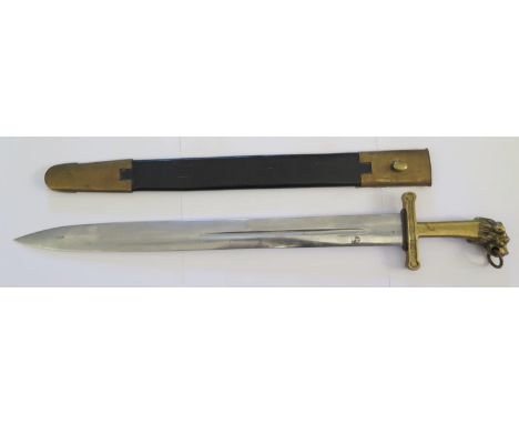 An Unmarked 19th Century Gladius Sword with lion pommel and 49cm blade with scabbard, French? 