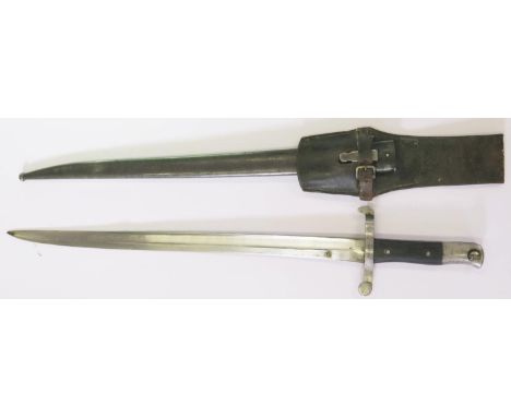 A Portuguese 1885 Pattern Guedes or Kropatschek Bayonet with scabbard, the 47cm blade, number QQ664 