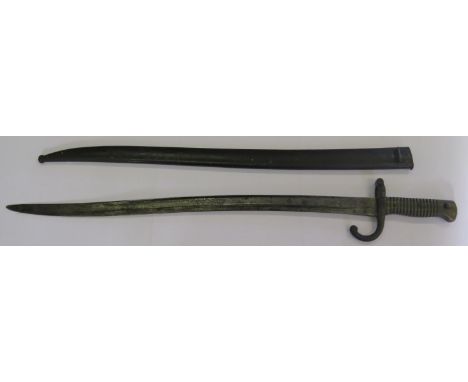 An 1866 Pattern Remington Bayonet with scabbard, unmarked 57cm blade 