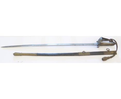 An 1827 Pattern Royal Navy Officer's Sword with scabbard, the 80cm blade by Rogers, no. 1605 